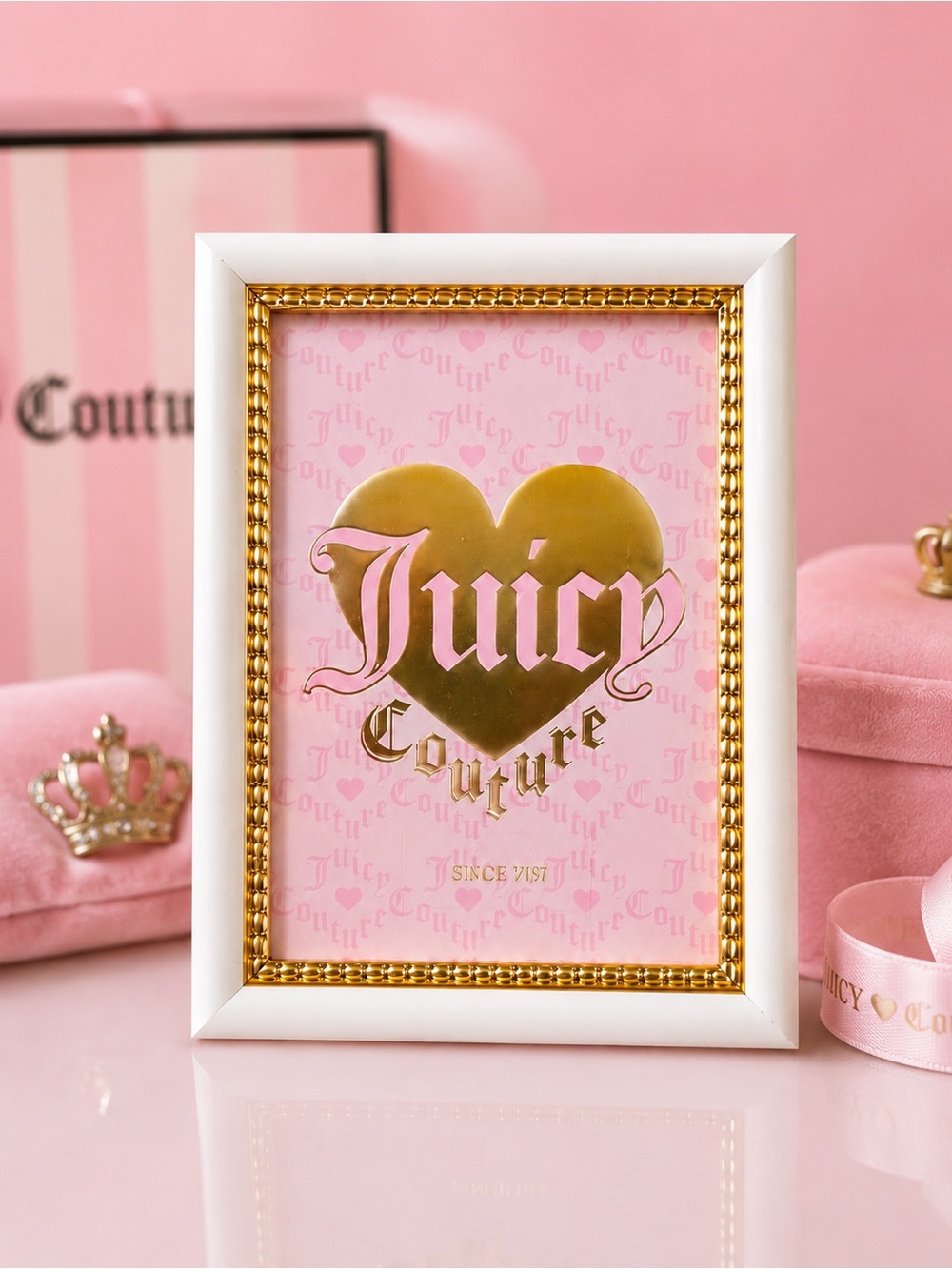 Juicy Couture Pink and Gold Heart Framed Art